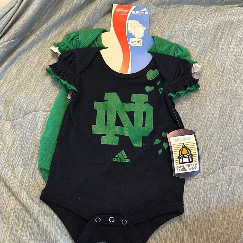 Adidas University of Notre Dame Infant Onesie Pack of 2- Navy & Green